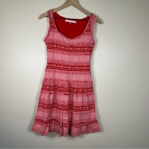 MAX STUDIO Coquette Girl Femenine Ruffle Tiered Embroidered Lace Red Mini Dress